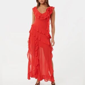 Eve New Red Ruffle Maxi Dress